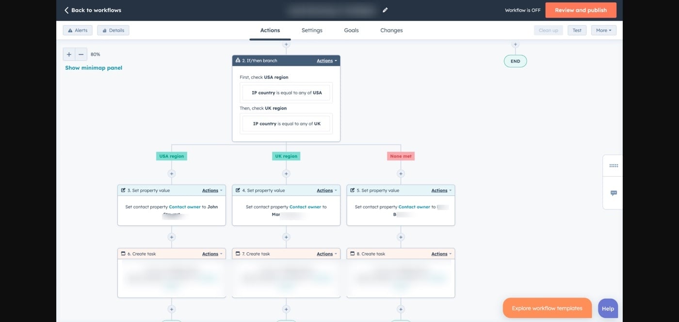 HubSpot workflow that routes leads by region and language